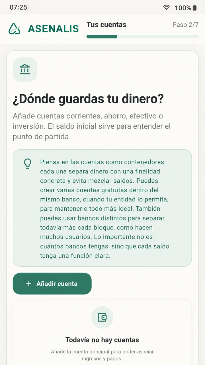 Configuración de cuentas en ASENALIS