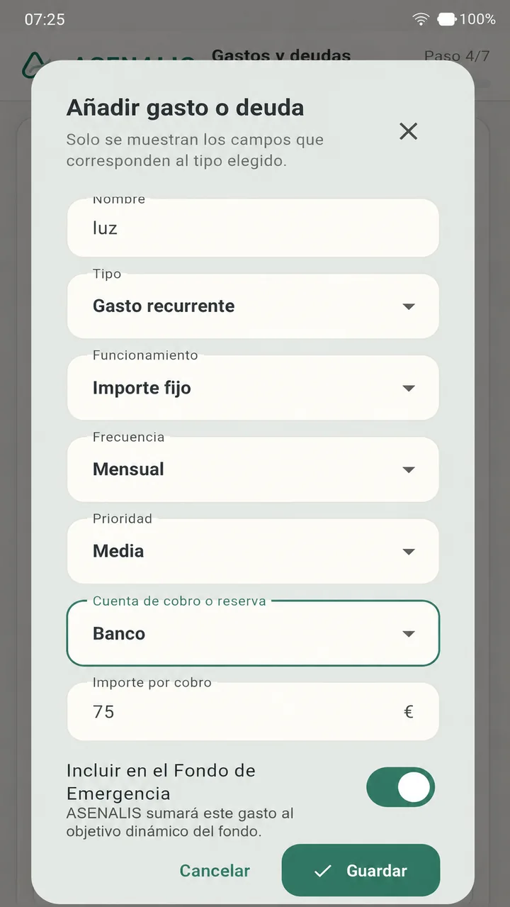 Formulario adaptable para añadir un gasto recurrente