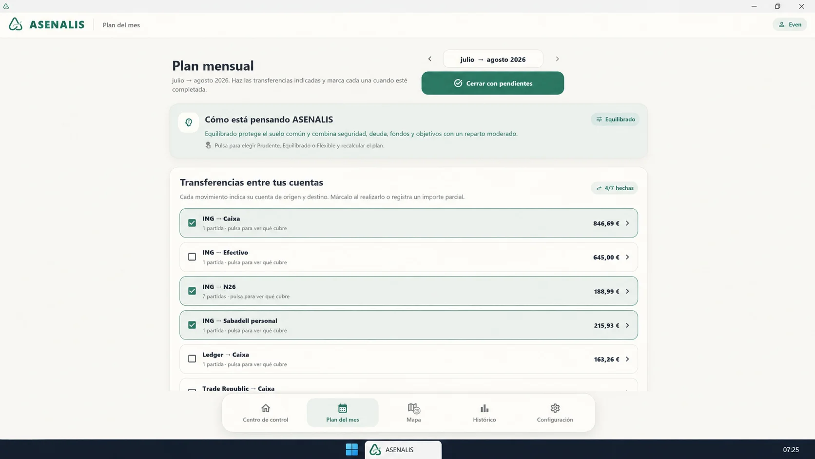 Plan mensual de ASENALIS en Windows